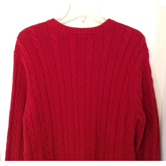Ralph Lauren Chaps Sweater Men L Red Fisherman Cable Knit Chunky Preppy Y2K 90s - Picture 9 of 12